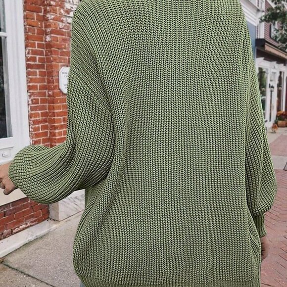 Army Green Casual Women's Solid Drop Shoulder Open Front Cardigan - Picture 2 of 8